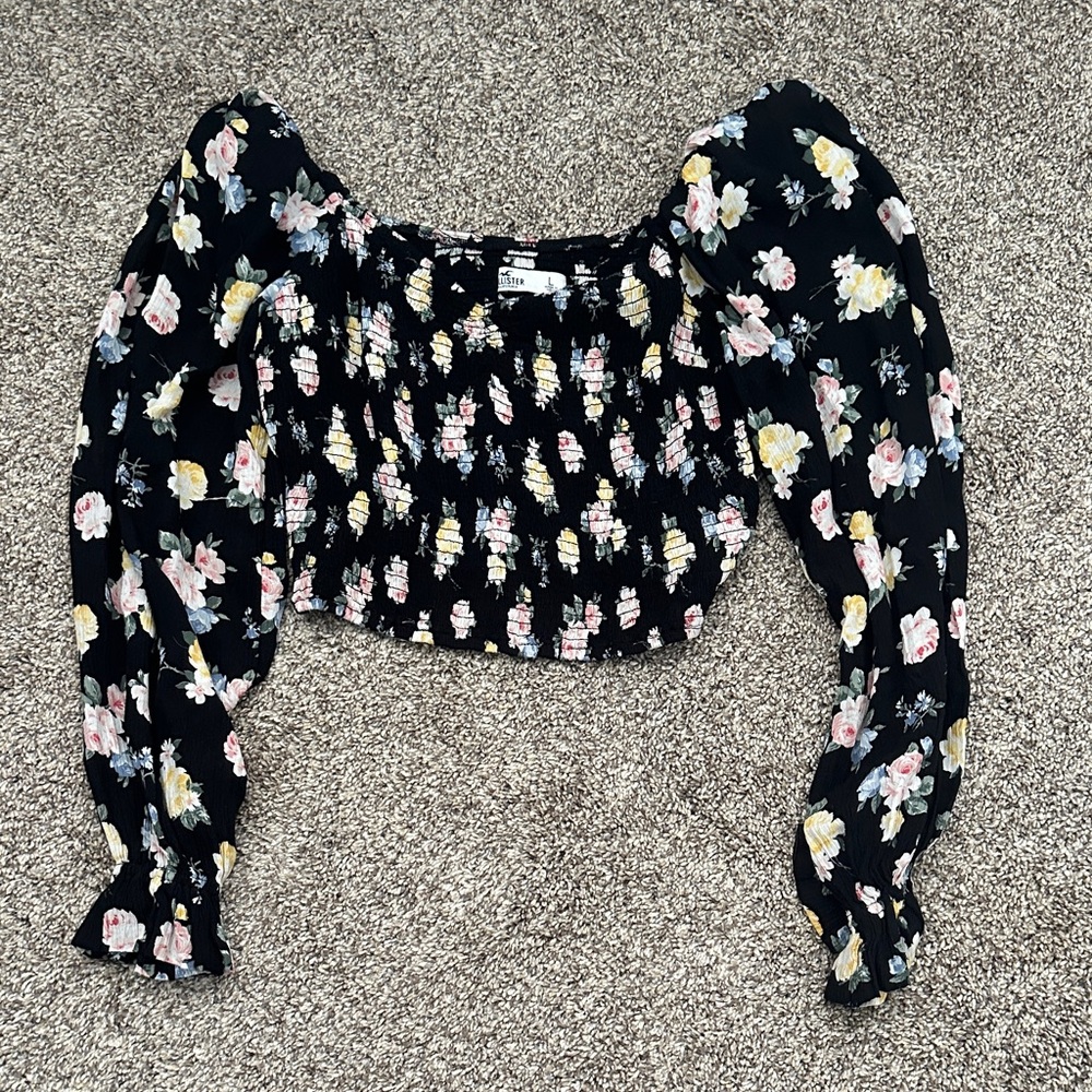 Hollister Black Floral Long Sleeve Blouse